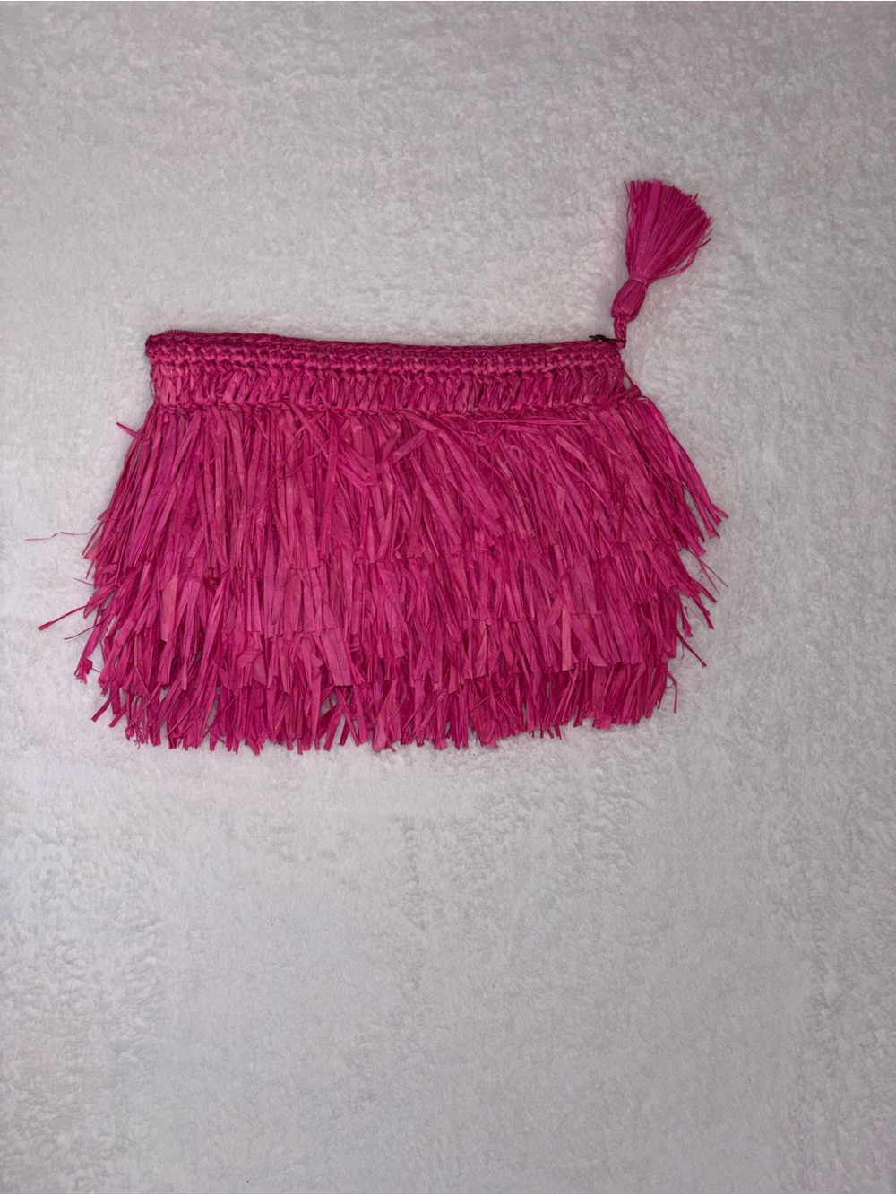 Pink Shaggy Raffia Fringe Clutch bag Lisi Lerch resort maximalist sophisticated - Picture 5 of 10